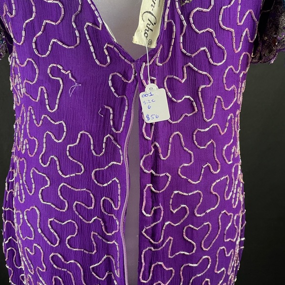 Purple vintage silk dress with hand beading - Picture 4 of 8